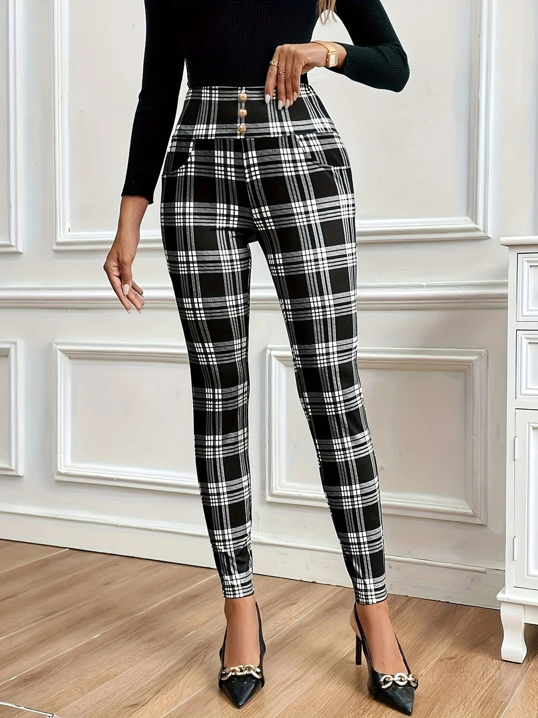Legginsy Wysoki Stan w Kratkę