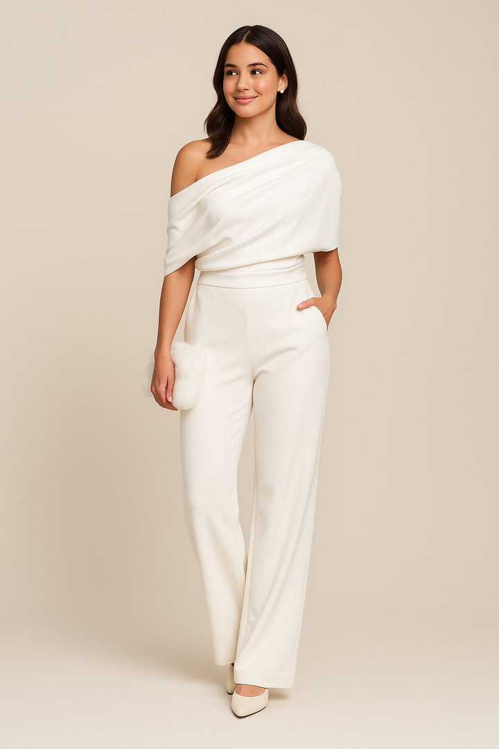 Damski jumpsuit kombinezon z asymetrycznym krojem elegancki wiosna