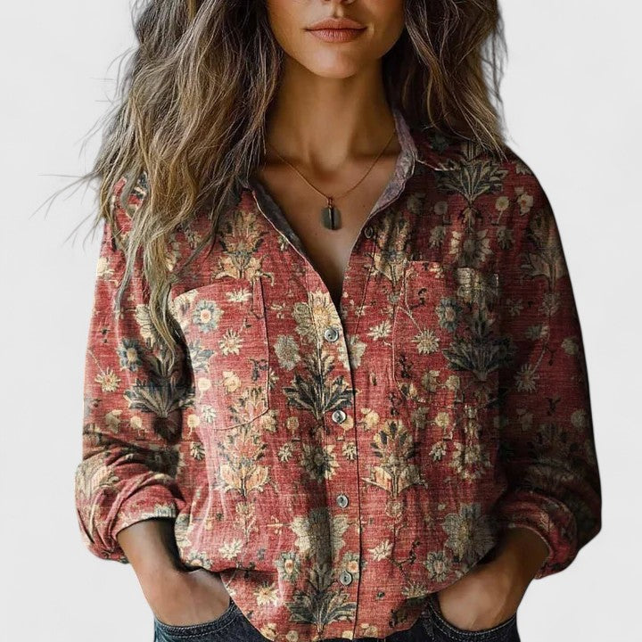 Damska Bluzka z Wzór Kwiatowy Kołnierz Klapowy na Pracę