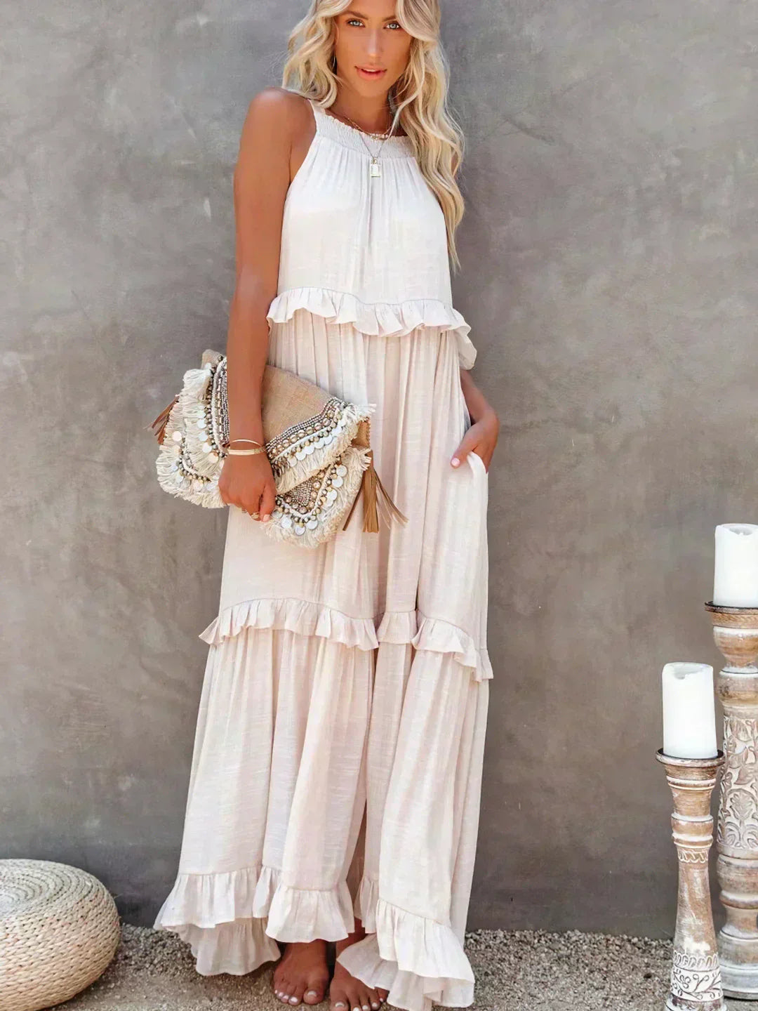 Sarah | Sukienka Maxi Volant Halter (Prawie wyprzedana)