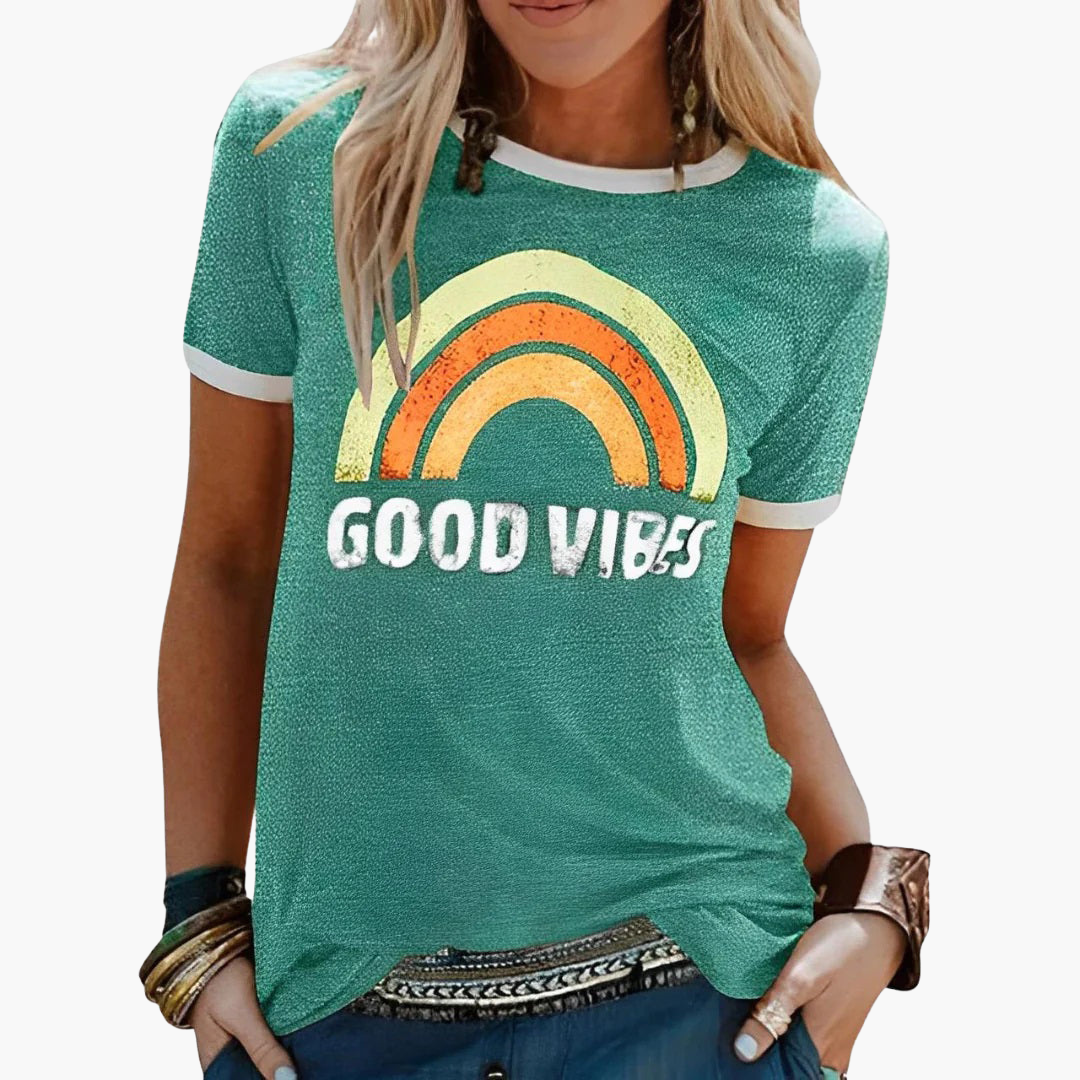 Damski T-shirt okrągły dekolt krótki rękaw grafika casual lato