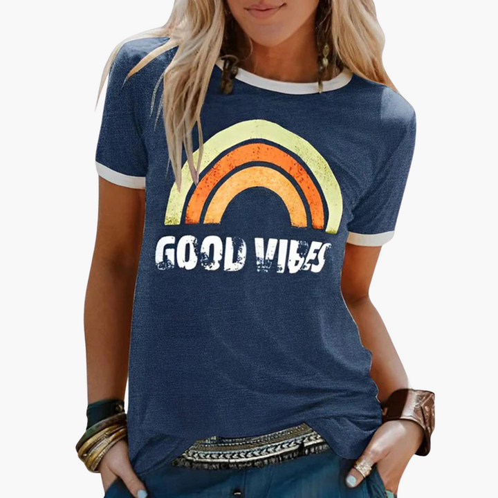Damski T-shirt okrągły dekolt krótki rękaw grafika casual lato