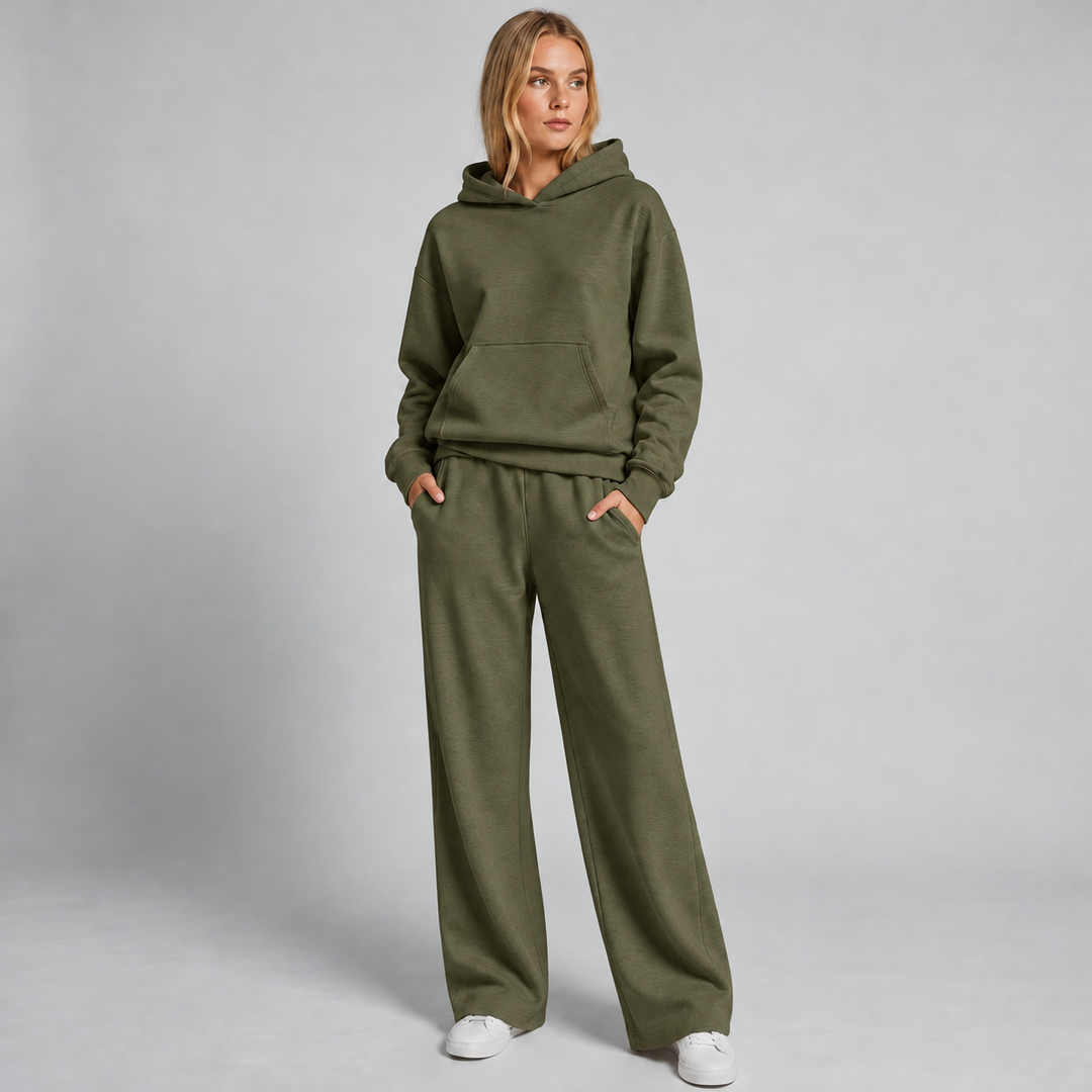 Damski Dres z Szerokimi Nogawkami Bluza z Kapturem