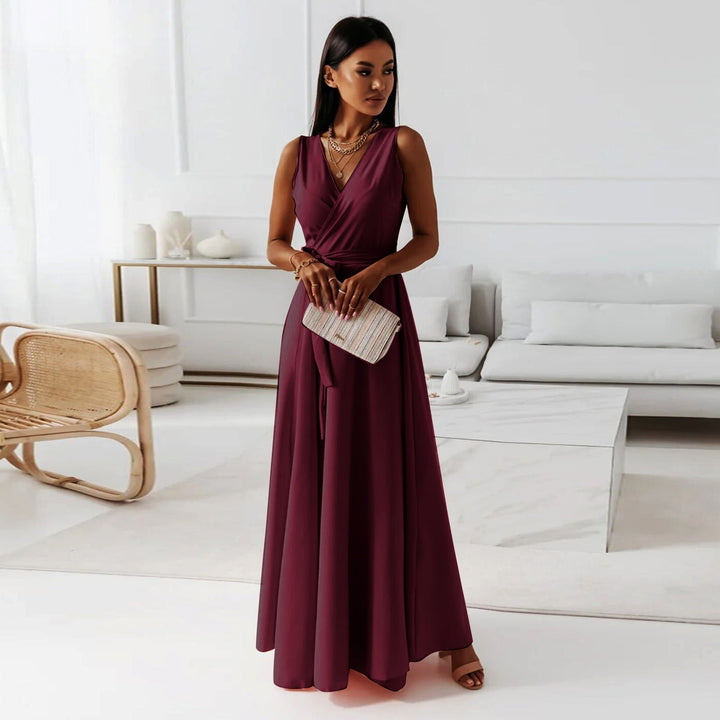 Damska Sukienka Maxi Elegancka Wiązana Talia Wesele