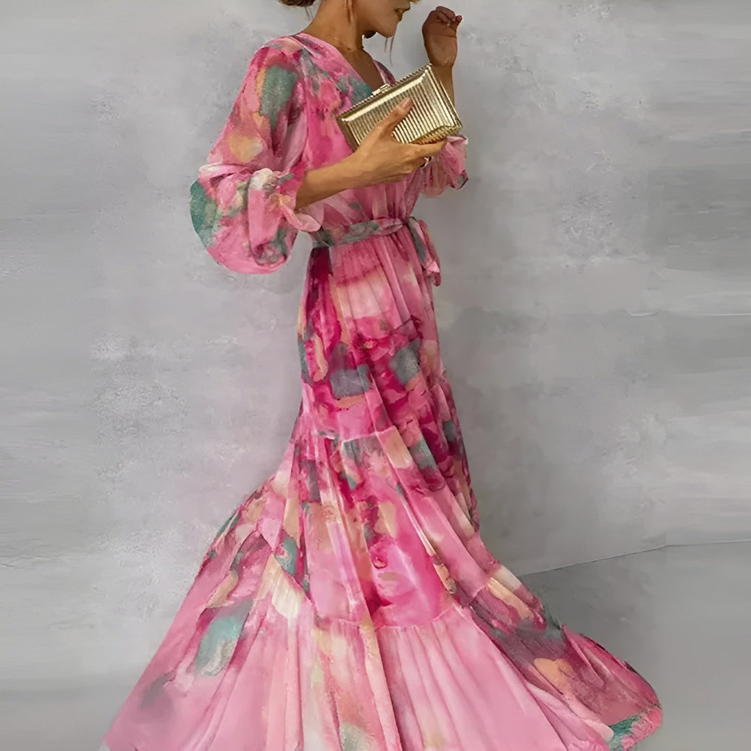 Milada – Elegancka letnia maxi sukienka z paskiem