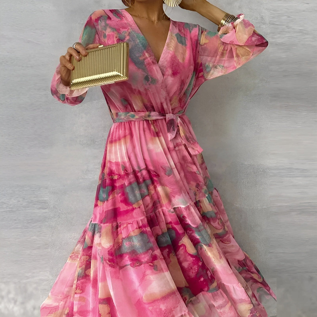 Milada – Elegancka letnia maxi sukienka z paskiem