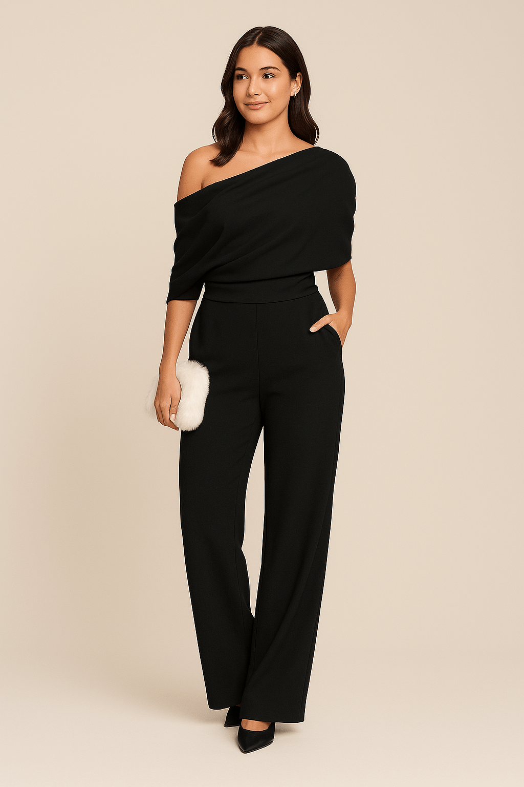 Damski jumpsuit kombinezon z asymetrycznym krojem elegancki wiosna