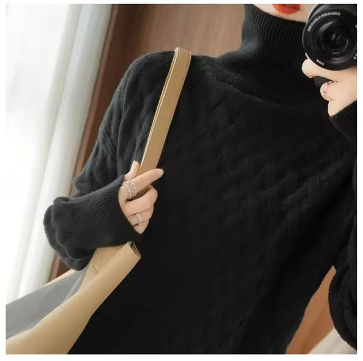 Damski Sweter z Golfem i Warkoczowym Splotem Oversize