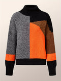 Sweter z Golfem Kolorowy Wzór Blokowy Oversized